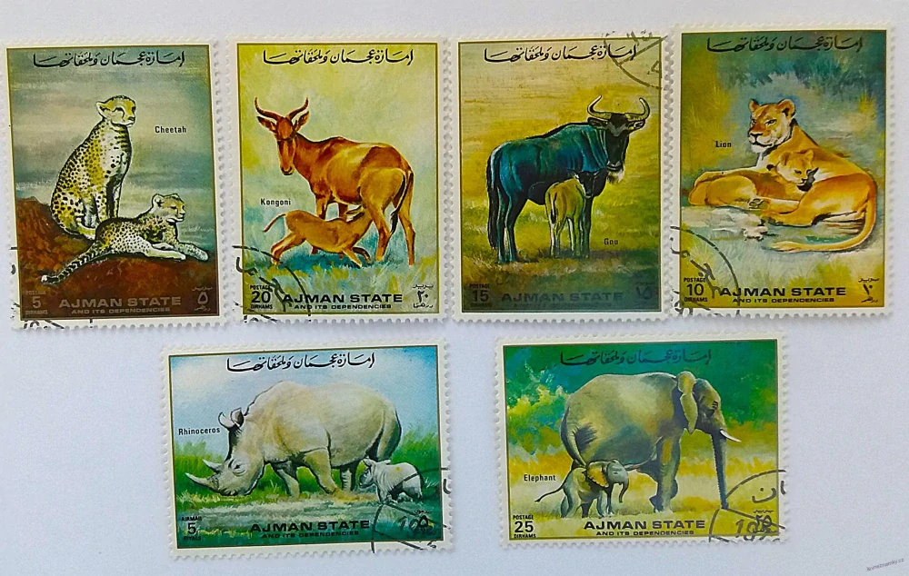 Sestava známek - Ajman state - divoká fauna