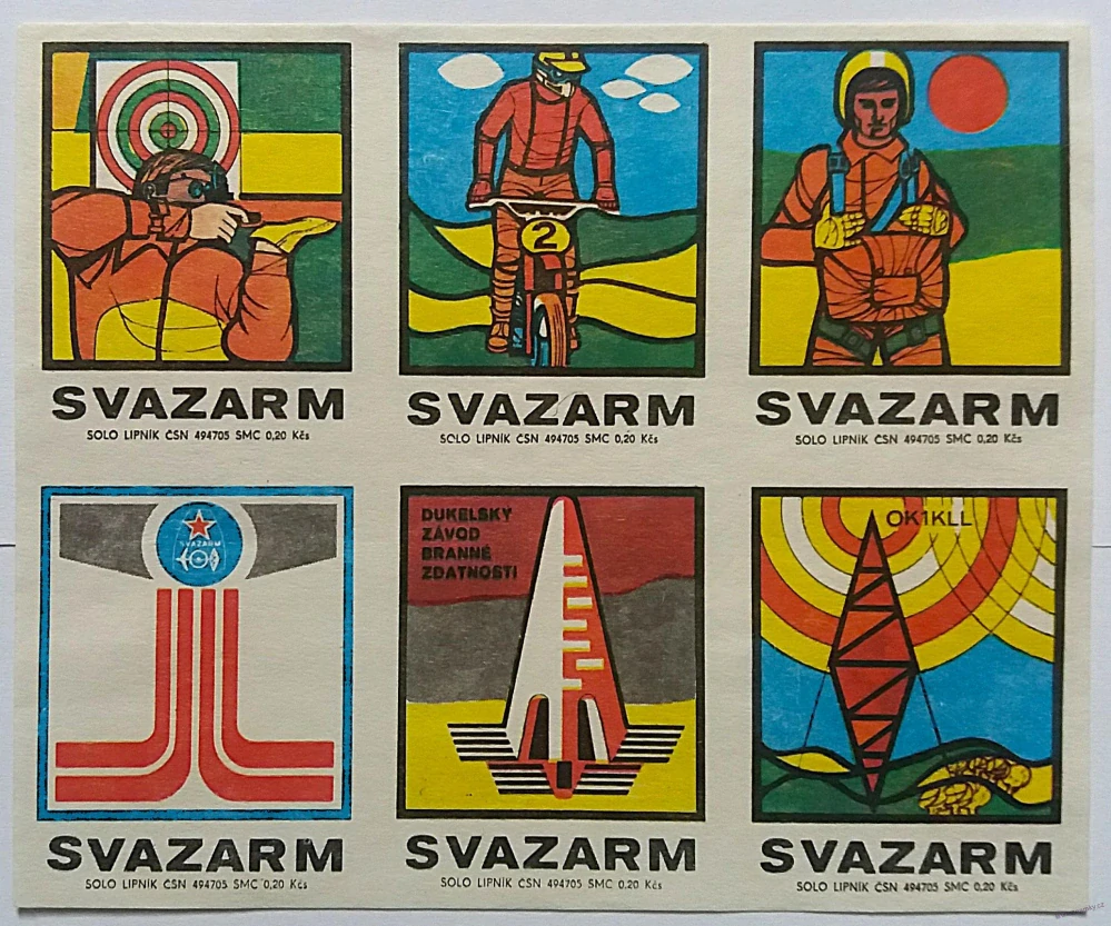 Aršík zápalkových nálepek - Svazarm
