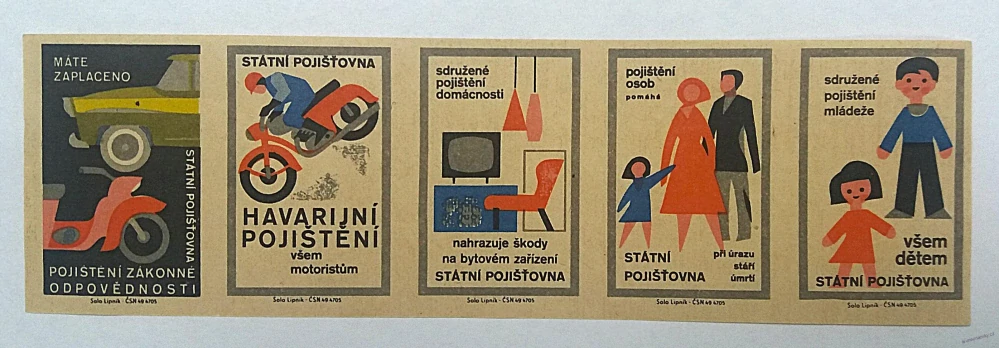 Aršík zápalkových nálepek - Státní pojišťovna