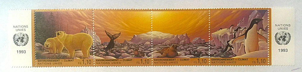 Čtyřblok známek Nations Unies - fauna tání ledovcu