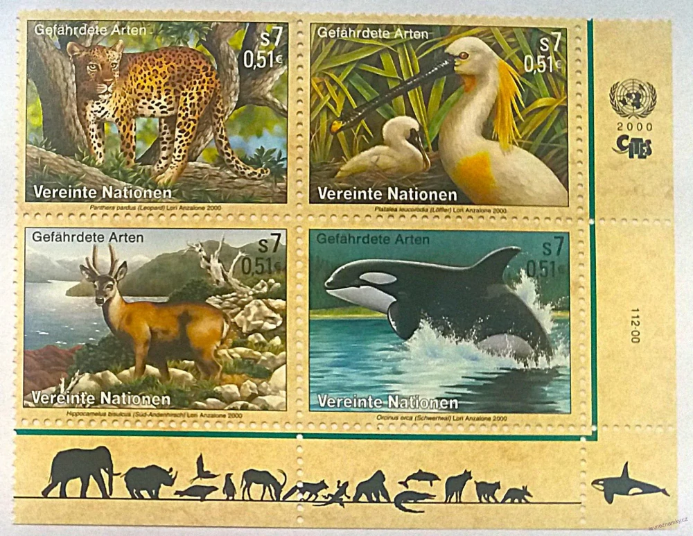 Čtyřblok známek - Nations Unies - fauna