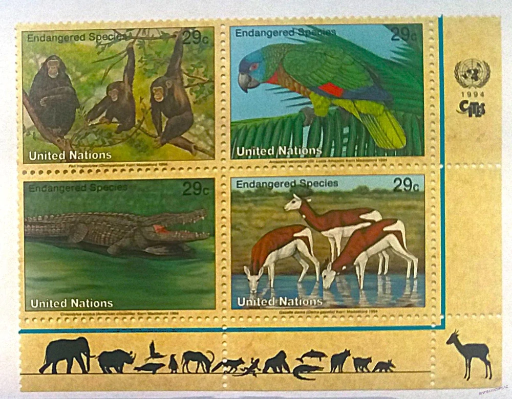 Čtyřblok známek Nations Unies - fauna