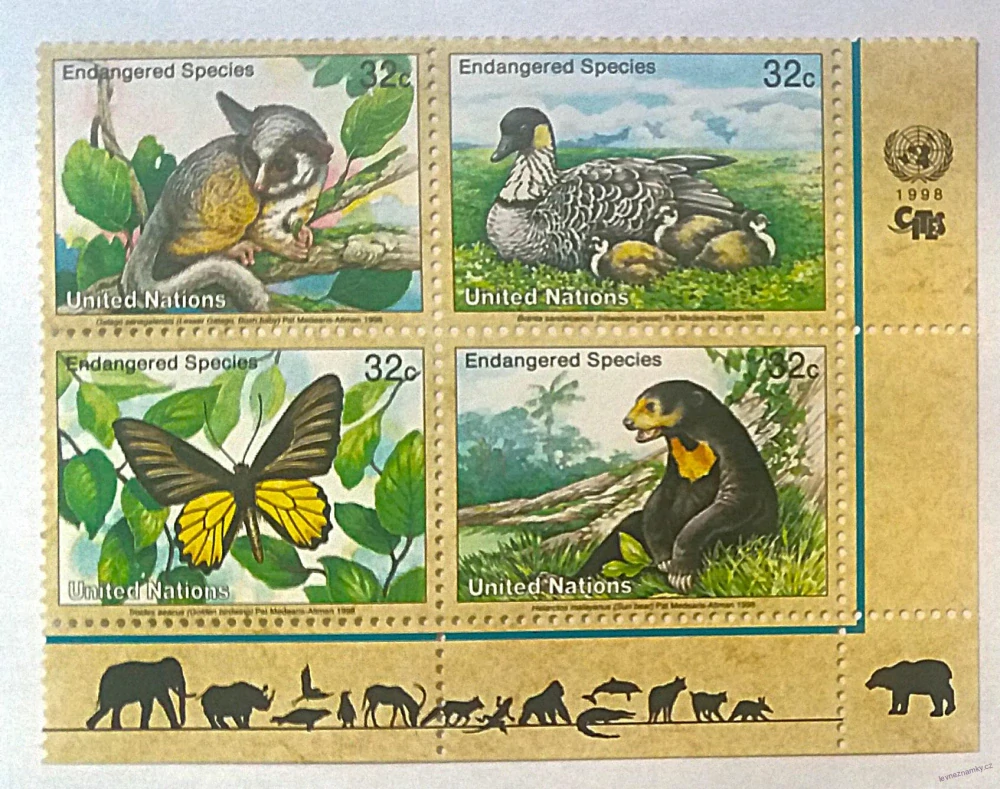 Čtyřblok známek - Nations Unies - fauna