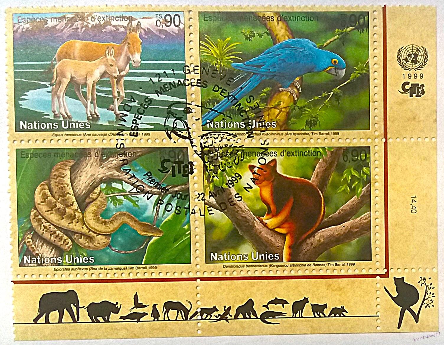 Čtyřblok známek - Nations Unies - fauna