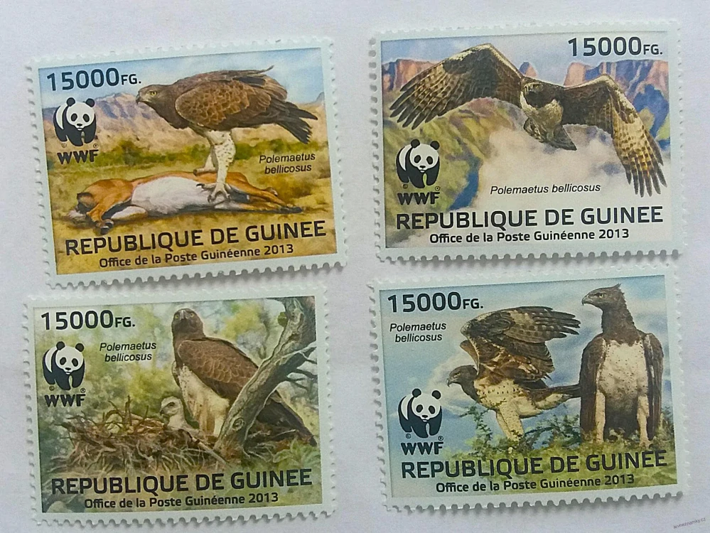 Sestava známek - Guinee - dravci WWF - čisté