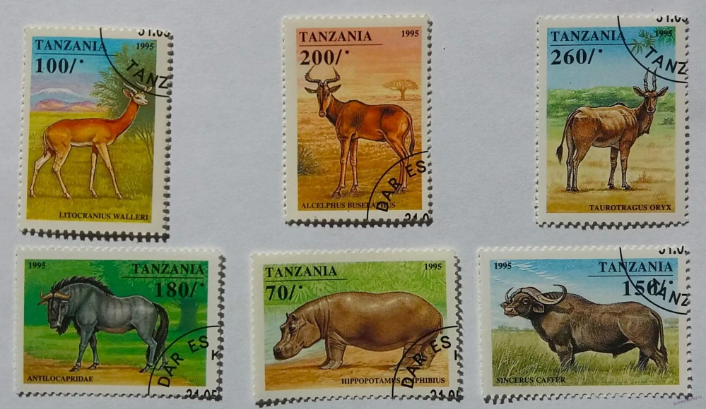 Sestava známek - Tanzania - divoká fauna