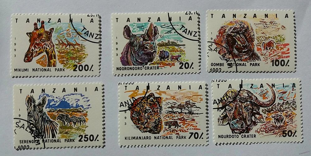 Sestava známek - Tanzania - divoká fauna