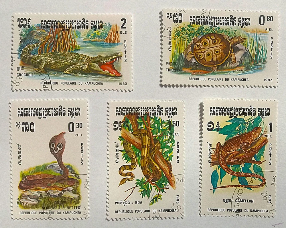 Sestava známek - Cambodge - plazi