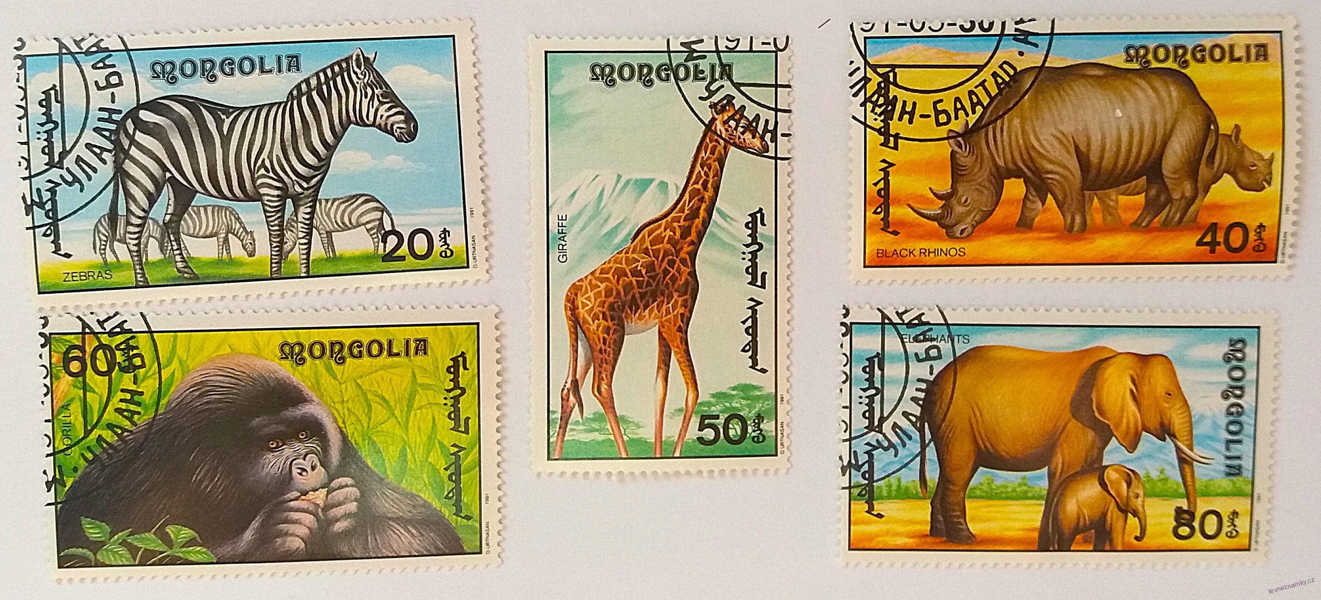 Sestava známek - Mongolia - divoká fauna