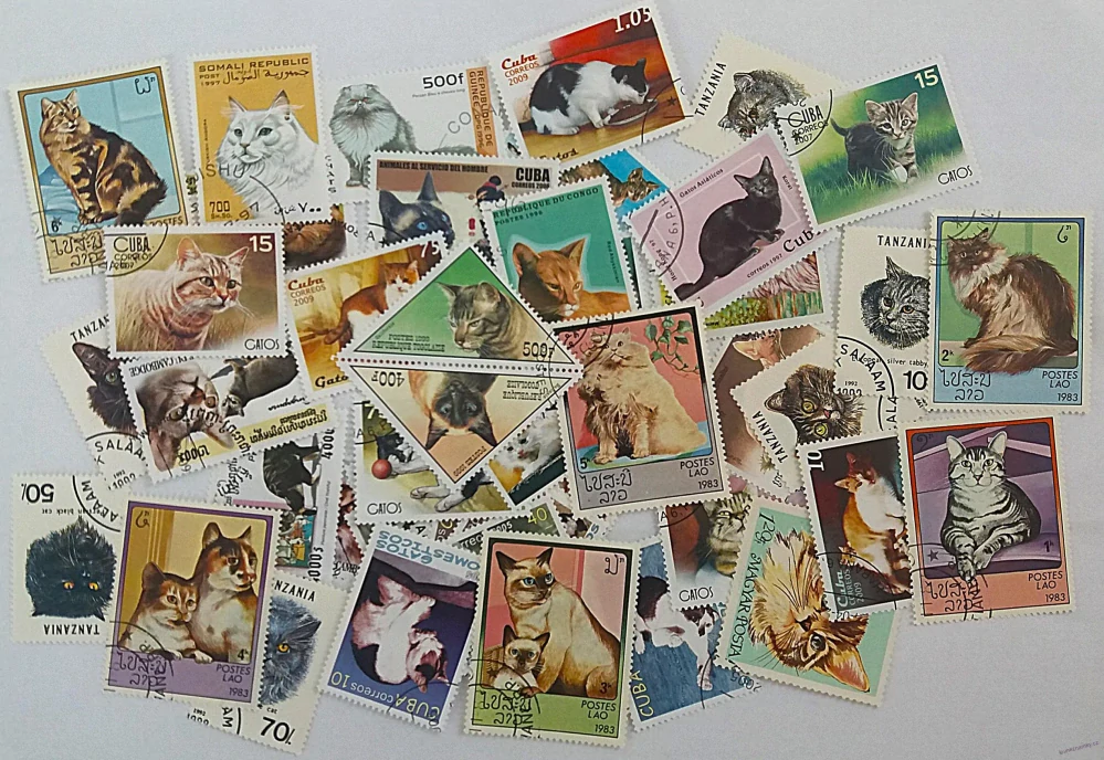 Balíček známek - kočky - 55 ks