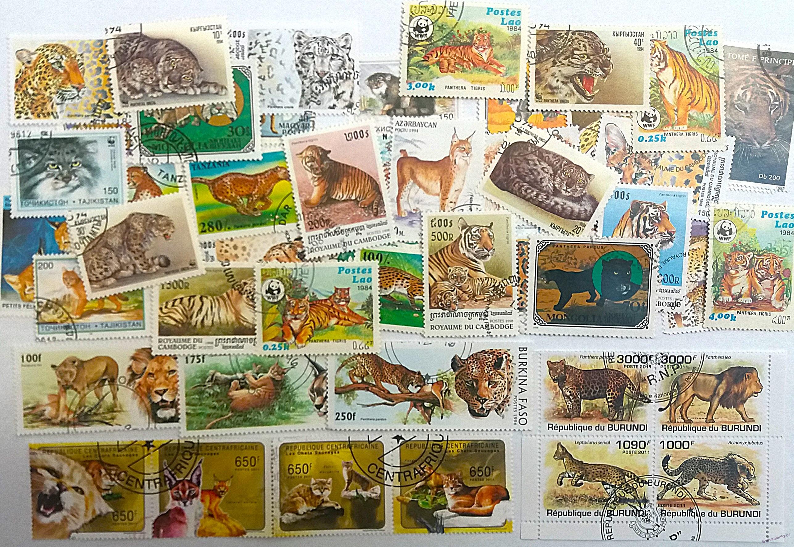 Balíček známek - divoké kočky - 50 ks