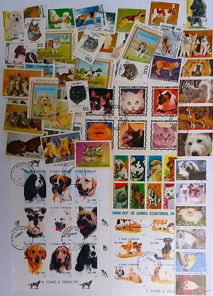 Balíček známek - psi a kočky - 90 ks