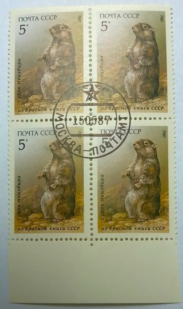 Čtyřblok známek SSSR , razítko - fauna