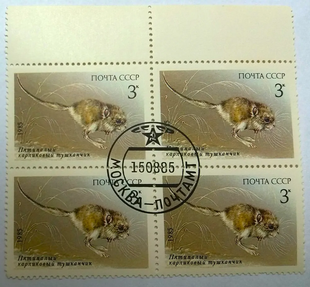 Čtyřblok známek SSSR, razítko - fauna