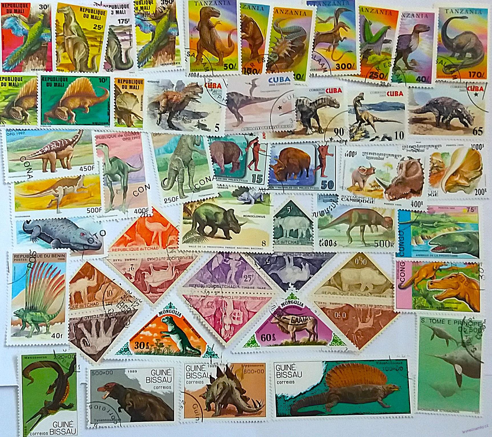Balíček známek - pravěká fauna - 50 ks