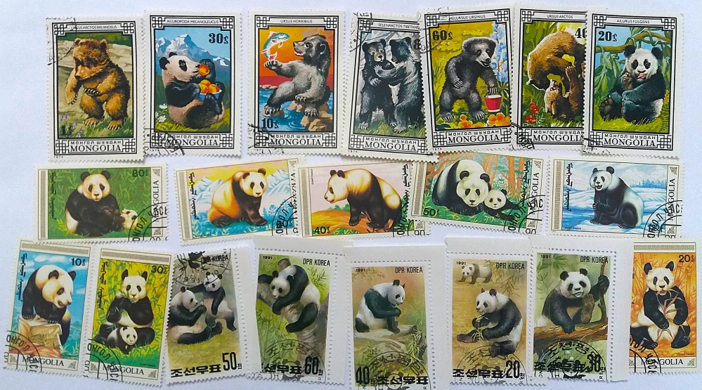 Balíček známek - medvědi, pandy - 20 ks