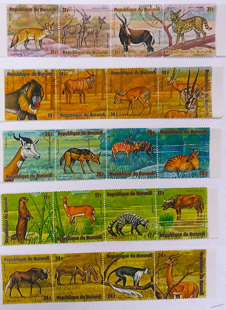 Sestava známek - Burundi - divoká fauna