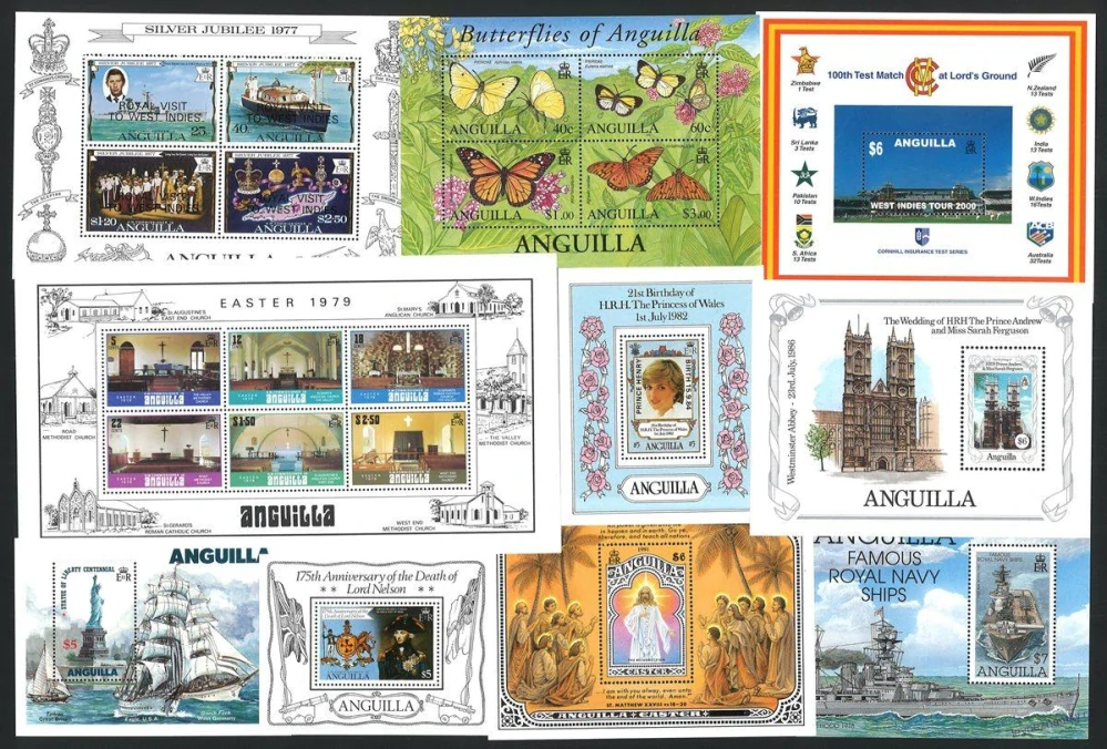 Aršíky známek - Anguilla 1977 - 2000 - 20 ks - čisté