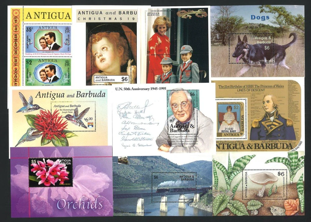 Aršíky známek - Antigua Barbuda 1973 - 2009 - 20 ks - čisté