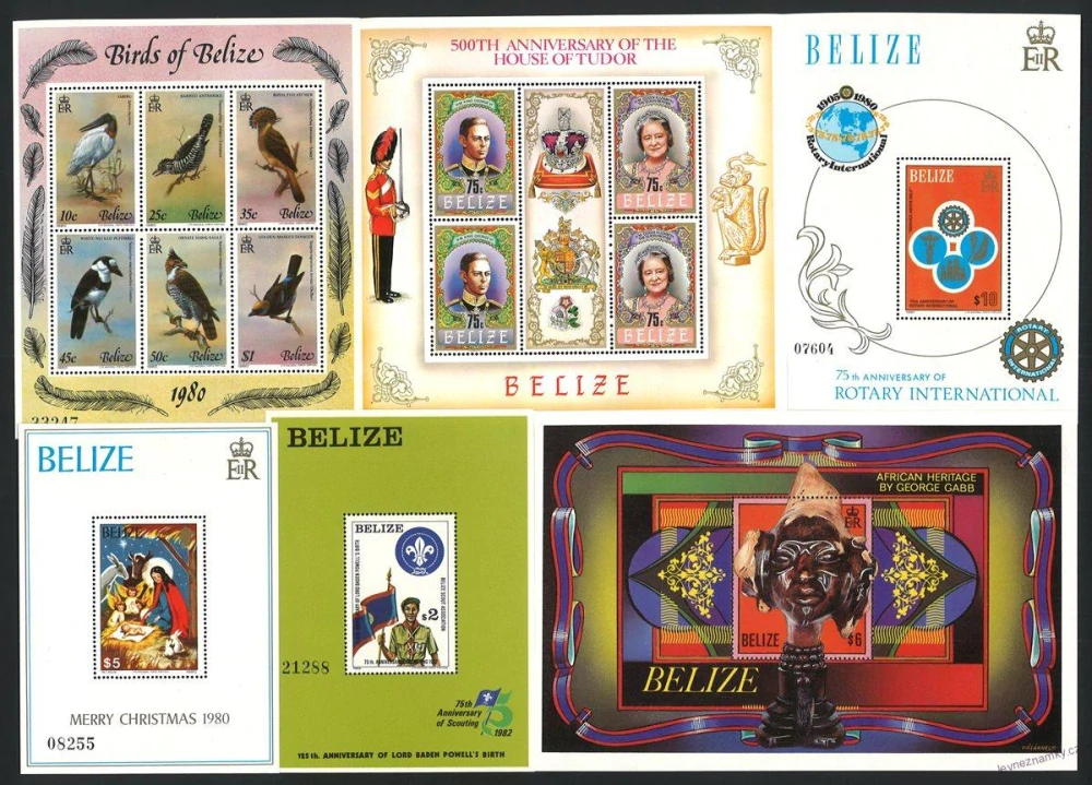 Aršíky známek - Belize 1980 - 1989 - 20 ks - čisté
