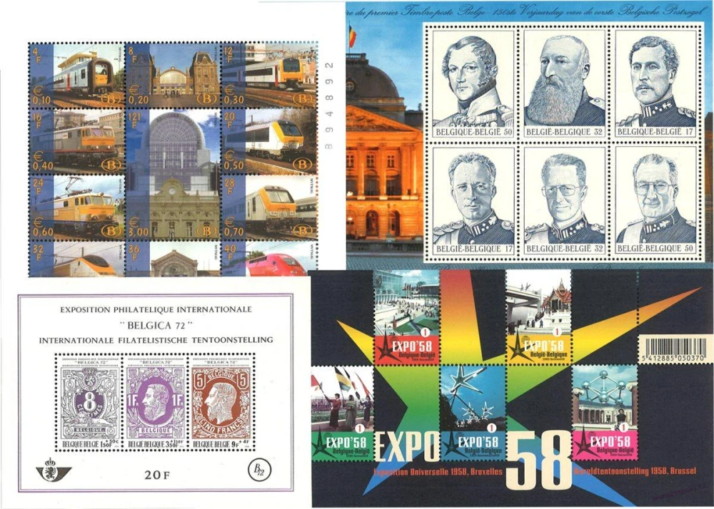 Aršíky známek - Belgie - 1970-2018 - 20 ks - čisté