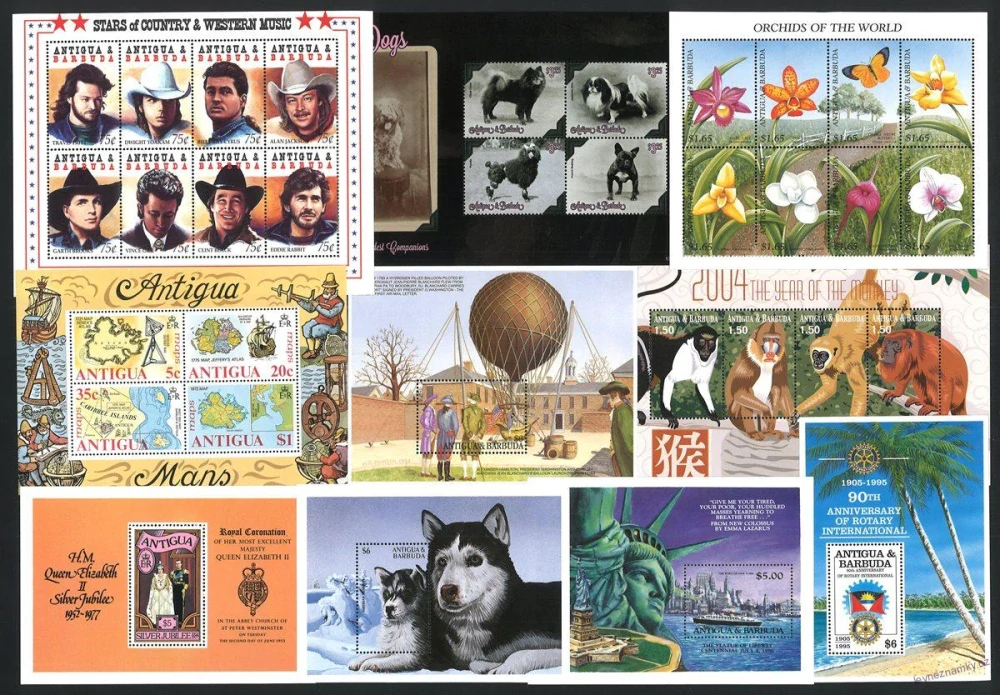Aršíky známek - Antigua Barbuda 1973 - 2009 - 20 ks - čisté