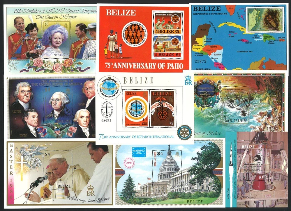 Aršíky známek - Belize 1980 - 1989 - 20 ks - čisté