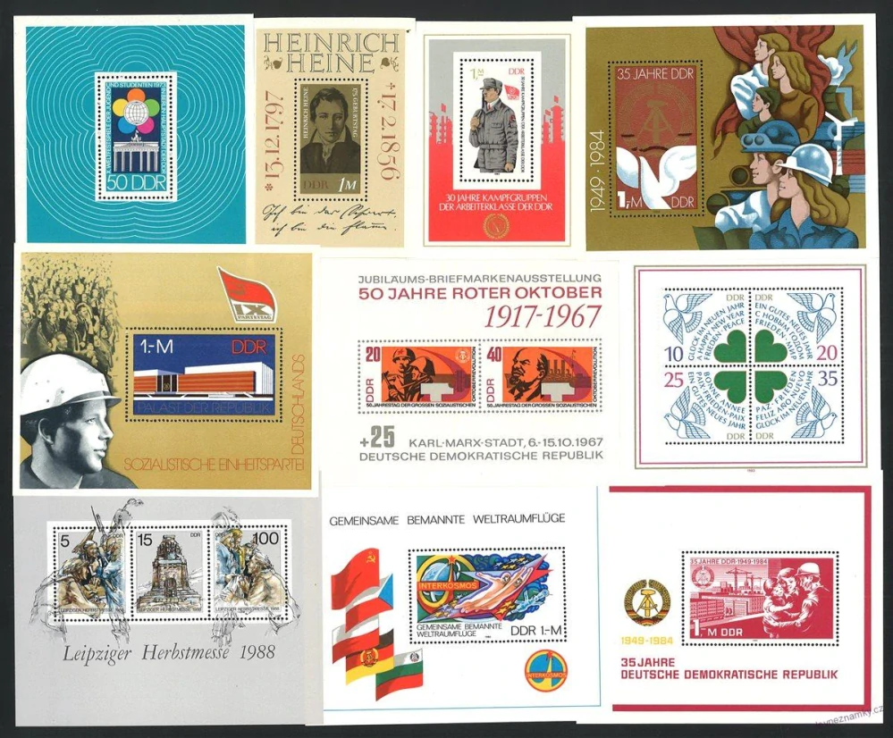 Aršíky známek - Východní Německo/NDR 1965 - 1989 - 20 ks - čisté
