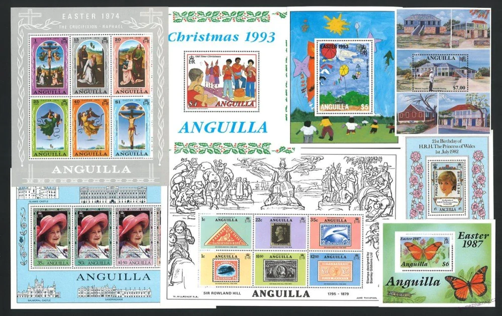 Aršíky známek - Anguilla 1977 - 2000 - 20 ks - čisté
