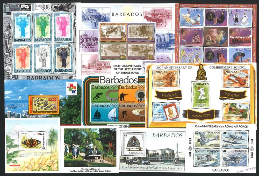 Aršíky známek - Barbados 1980 - 2005 - 20 ks - čisté