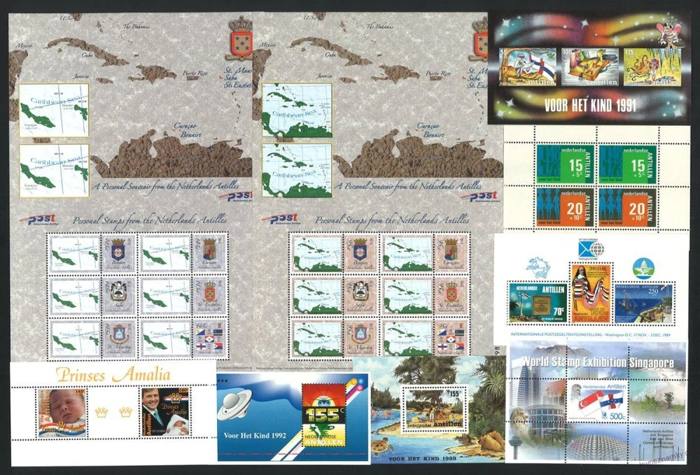 Aršíky známek - Nizozemské Antily 1973 - 2010 - 20 ks - čisté