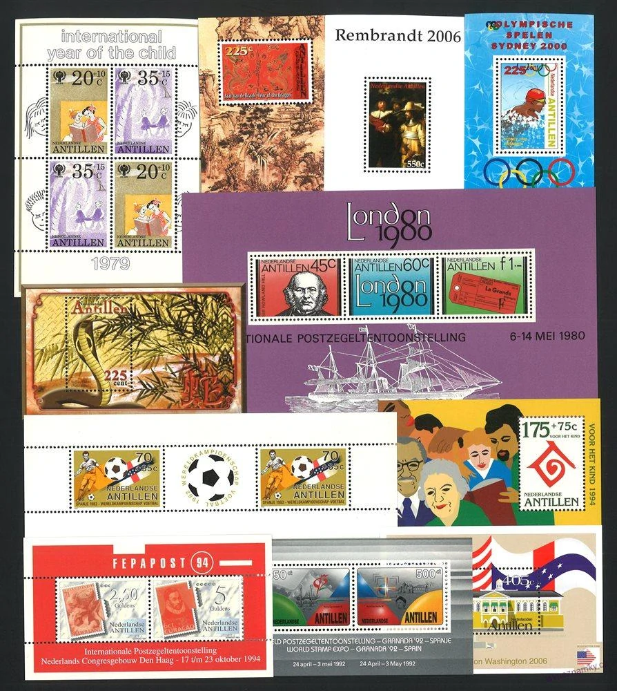 Aršíky známek - Nizozemské Antily 1973 - 2010 - 20 ks - čisté