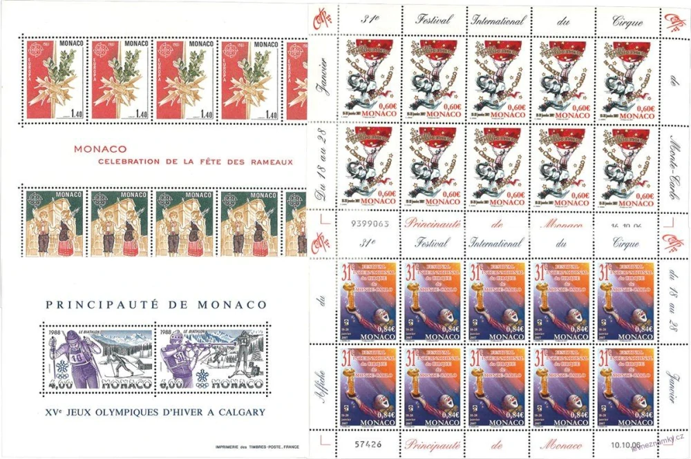 Aršíky známek - Monaco - 1986 - 2006 - 20 ks - čisté