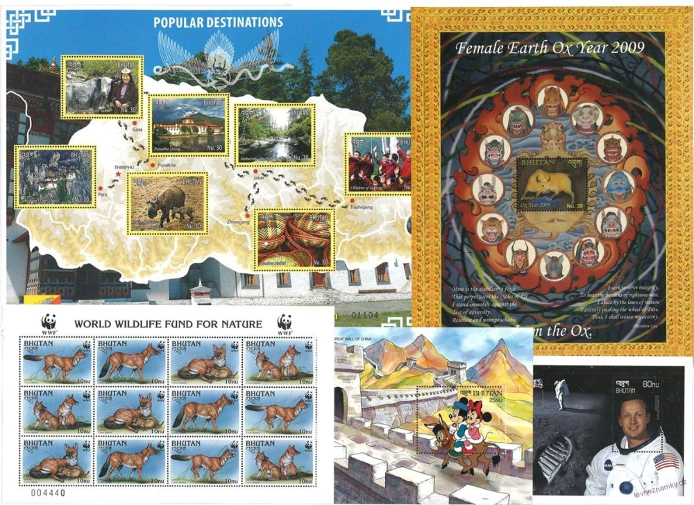 Aršíky známek - Bhutan - 1969-2010 - 20 ks - čisté