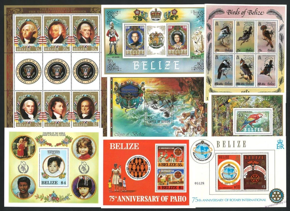 Aršíky známek - Belize 1980 - 1989 - 20 ks - čisté