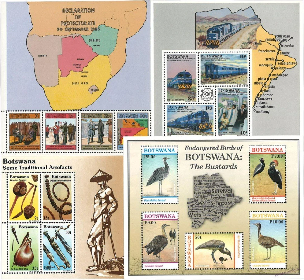 Aršíky známek - Botswana - 1986-2016 - 20 ks - čisté