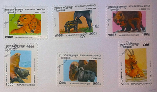 Sestava známek - Cambodge - fauna