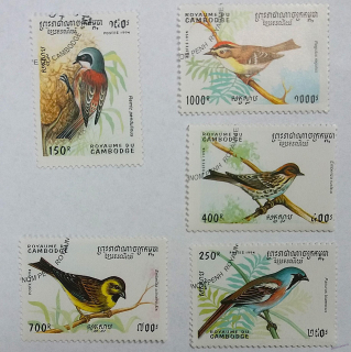 Sestava známek - Cambodge - ptáci