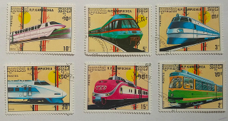 Sestava známek - R.P.Kampuchea - vlaky