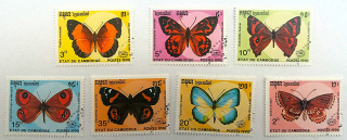 Sestava známek Cambodge - motýli - ražené