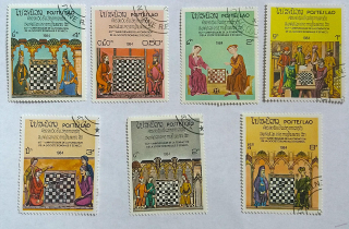 Sestava známek - Postes Lao - šachy