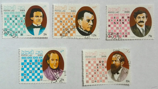 Sestava známek - Postes Lao - šachy