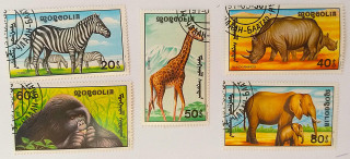 Sestava známek - Mongolia - divoká fauna