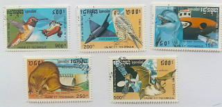 Sestava známek Cambodge - fauna a technika- ražené