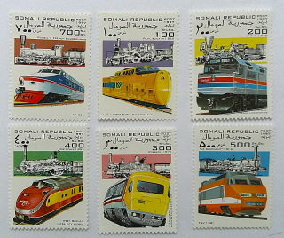 Sestava známek - Somali - vlaky - čisté