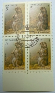 Čtyřblok známek SSSR , razítko - fauna